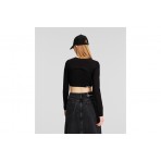 Karl Lagerfeld Fitted Layered Γυναικεία Crop Top Μπλούζα Μαύρη