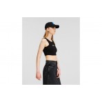 Karl Lagerfeld Fitted Layered Γυναικεία Crop Top Μπλούζα Μαύρη