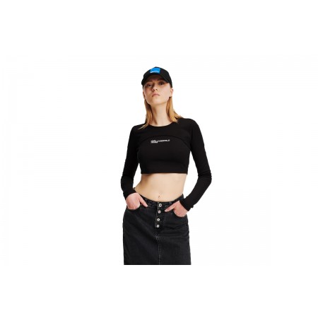 Karl Lagerfeld Fitted Layered Lslv Crop Top Μακρυμάνικο Γυναικείο 