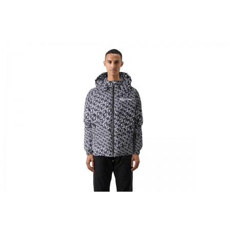 Karl Lagerfeld Monogram Ανδρικό Puffer Μπουφάν με Κουκούλα