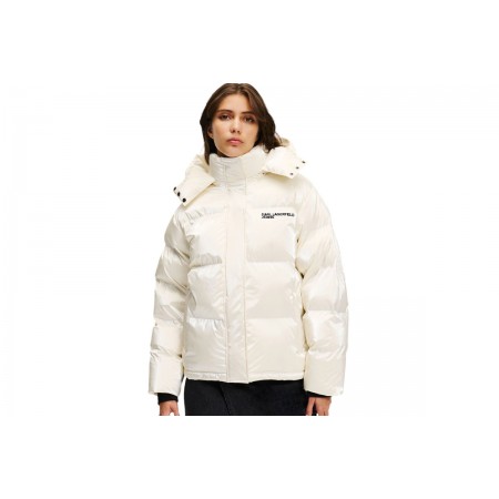 Karl Lagerfeld Pearlized Γυναικείο Puffer Μπουφάν Λευκό