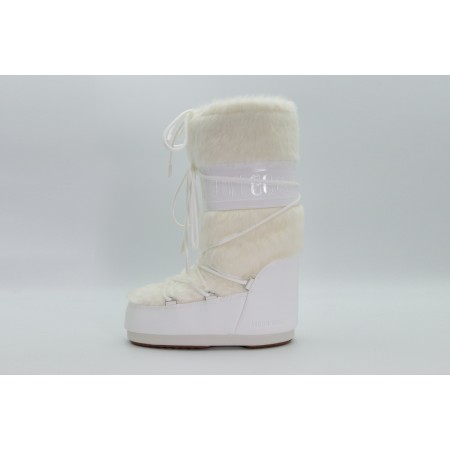 Moon Boot Icon Faux Fur Γυναικείες Μπότες Χιονιού Λευκές