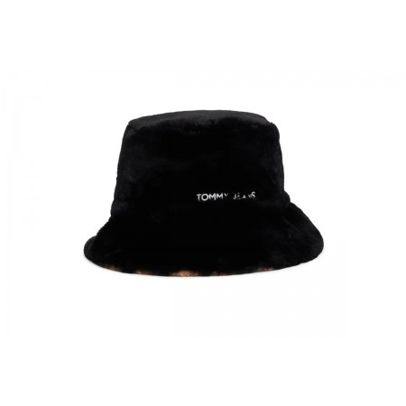 Tommy Jeans Linear Fur Γυναικείο Bucket Καπέλο Μαύρο, Μπεζ