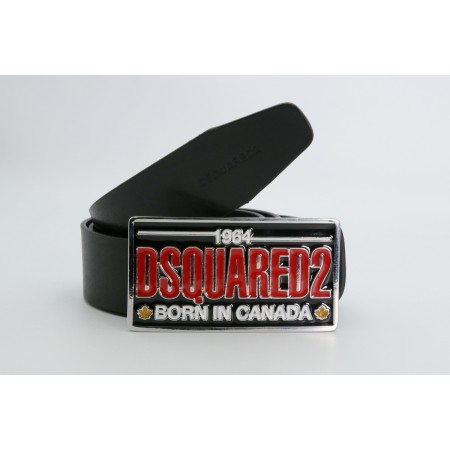 Dsquared2 Cowhide Plaque Casual Ανδρική Δερμάτινη Ζώνη Μαύρη