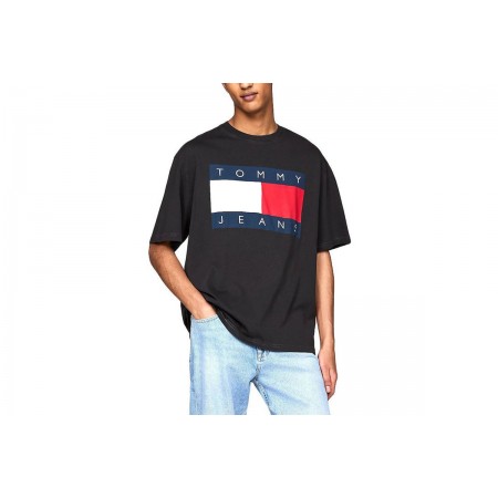 Tommy Jeans Oversized Big Flag Ανδρικό Κοντομάνικο T-Shirt Μαύρο