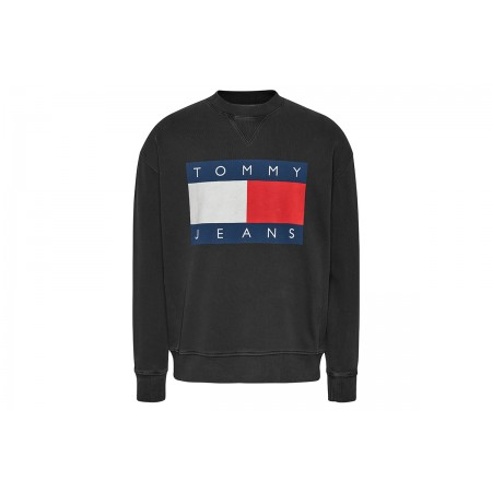 Tommy Jeans Relaxed Big Flag Crew Neck Μακρυμάνικη Μπλούζα Μαύρη