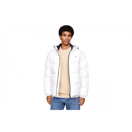 Tommy Jeans Essential Down Ανδρικό Puffer Μπουφάν με Κουκούλα Λευκό