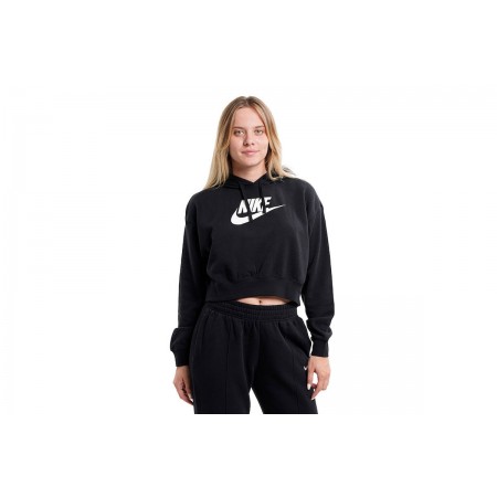 Nike Club Fleece Crop Top Γυναικείο Φούτερ Με Κουκούλα Μαύρο