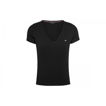 Tommy Jeans Slim Essential Rib V Ss T-Shirt Γυναικείο 