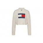 Tommy Jeans Center Flag Sweater Γυναικεία Crop Top Μπλούζα Λευκή