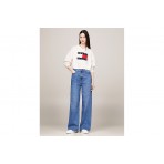 Tommy Jeans Center Flag Sweater Γυναικεία Crop Top Μπλούζα Λευκή