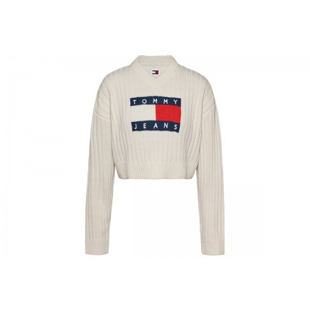 Tommy Jeans Vnck Center Flag Sweater Ext Μπλούζα Πλεκτή Γυναικεία 