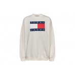 Tommy Jeans Flag Oversize Fit Γυναικεία Μακρυμάνικη Μπλούζα Εκρού