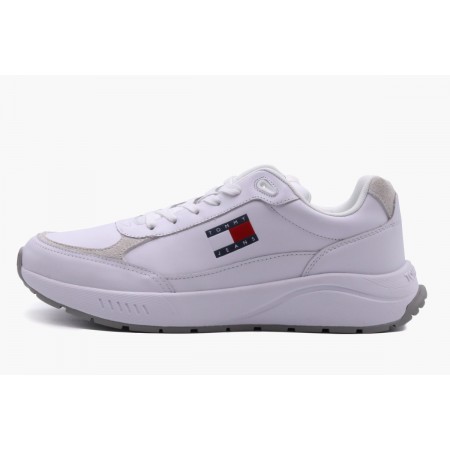 Tommy Jeans Runner Full Leather Ανδρικά Sneakers Λευκά