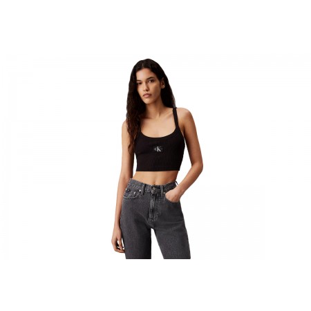 Calvin Klein Γυναικεία Αμάνικη Crop Μπλούζα Με Τιράντες Μαύρη