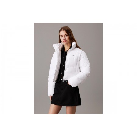 Calvin Klein Cropped Γυναικείο Puffer Μπουφάν Λευκό