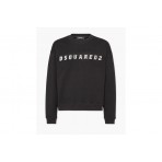 Dsquared2 Brushed Fleece Ανδρική Μακρυμάνικη Μπλούζα Μαύρη, Ασημί