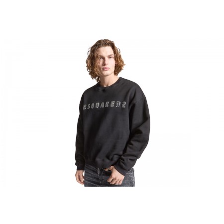 Dsquared2 Brushed Fleece Ανδρική Μακρυμάνικη Μπλούζα Μαύρη, Ασημί